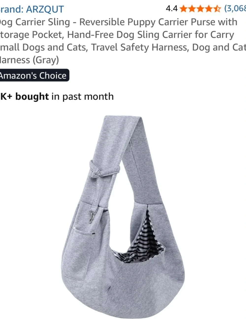 Gray Pet Sling Carrier for Small Pets